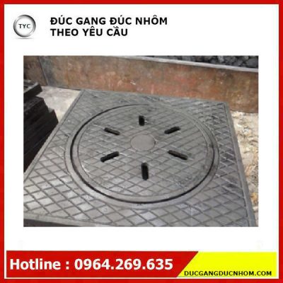 Nắp hố ga gang khung vuông, nắp tròn 800×800