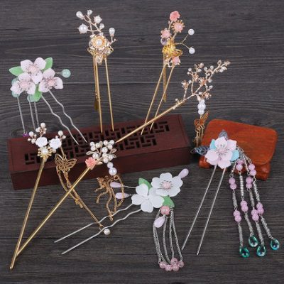 Hướng dẫn tự làm tóc tự làm tóc phụ kiện tóc tiara phụ kiện người mới phong cách cổ xưa Hanfu gỗ gói vật liệu