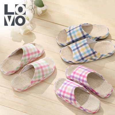 Lovo nhà dệt vải kẻ sọc dép lười nhà thời gian yên tĩnh kéo về nhà JTX76