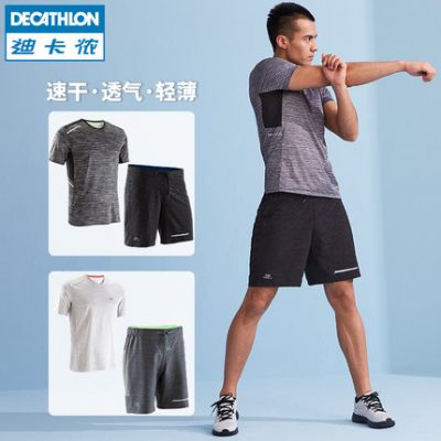 Bộ đồ thể thao Decathlon mùa hè chạy thể dục thể thao lỏng lẻo ngoài trời nhanh chóng làm khô quần short ngắn tay hai mảnh RUNM