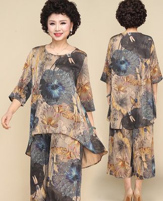 Bộ quần áo nữ siêu béo cỡ lớn vừa và già 2019 mới rộng vợ trung niên mẹ hai mảnh hè