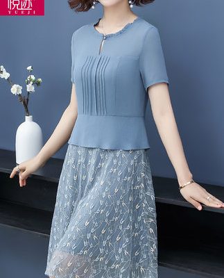 Váy đầm mẹ mùa hè 40 tuổi Nữ rộng vợ voan trung niên Váy ngắn tay thanh lịch nước ngoài