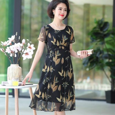 Váy hè hè 2019 cho phụ nữ trung niên khí chất vợ rộng váy quỳ
