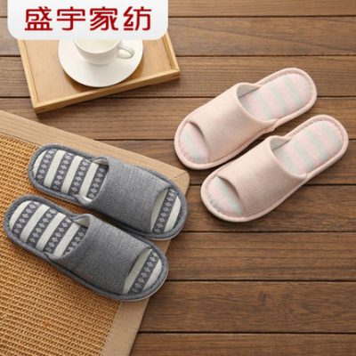 Shengyu nhà dệt đôi nhà bông và dép lanh trong nhà hộ gia đình bốn mùa dép trượt mềm đáy mùa xuân và mùa hè