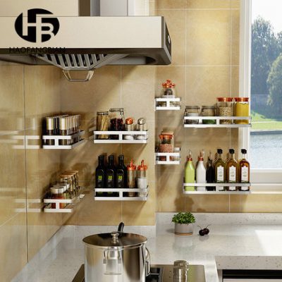 Thép không gỉ đục lỗ giá treo tường gia vị treo tường dầu muối dấm lưu trữ cung cấp nhỏ cửa hàng bách hóa
