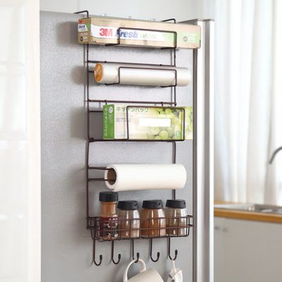 Fengquan tủ lạnh sáng tạo bên giá sắt rèn bếp giá treo tường nhà bếp cung cấp lưu trữ bọc nhựa