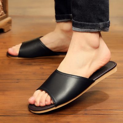 Mùa hè handmade dép đi trong nhà nam da cừu trong nhà da chống trượt mềm dưới sàn gỗ nhà dép và dép mùa hè