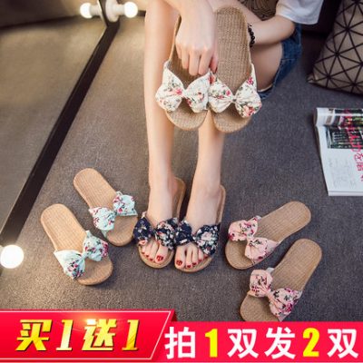 Mua một tặng một đôi dép lanh miễn phí tại nhà mùa hè trong nhà không trơn trượt đôi dép mềm và dép đi trong nhà