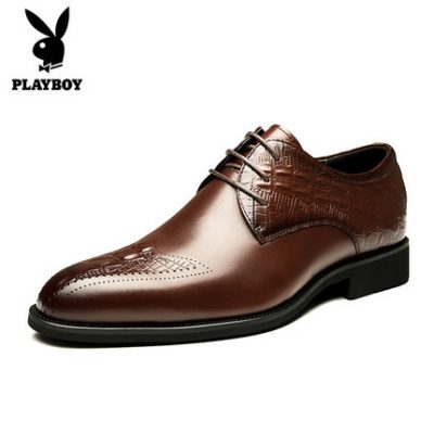 Giày Playboy nam công sở ăn mặc trẻ trung phiên bản Hàn Quốc của thủy triều Anh Lun Brock sandal da đen giản dị
