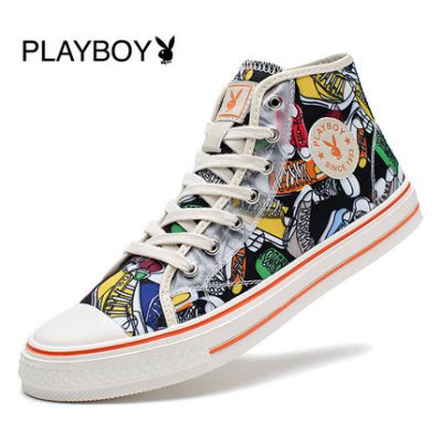Giày Playboy nam mới cao giày vải cao cấp xu hướng graffiti mùa hè Hàn Quốc phiên bản giày thông thường hoang dã