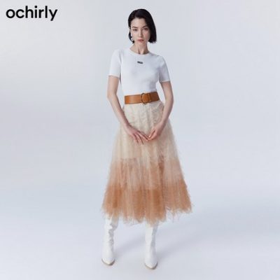 Ochirly Ou Shili 2019 mùa thu mới xếp li xù nửa váy phù hợp với nữ 1ZY3076000