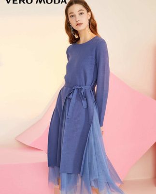 Vero Moda2019 mùa thu đông mới ren cổ tròn chia đôi váy đan hai mảnh | 319446543