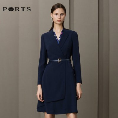 PORTS Cổng 2019 phụ nữ mới phù hợp với cổ áo in váy khâu ALN9D008KWB008