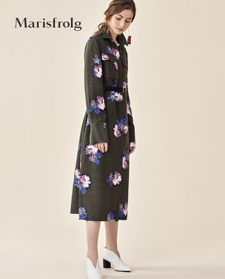 Marsfield Women 2019 thu đông và váy len mới trong chiếc váy dài in họa tiết váy