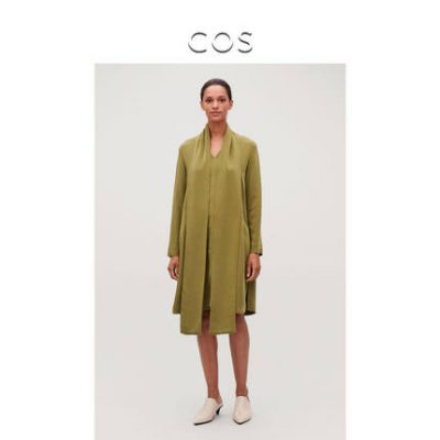 Váy cổ chữ V của phụ nữ COS Đầm dài tay màu xanh ô liu 2019 mùa thu mới 0789640001