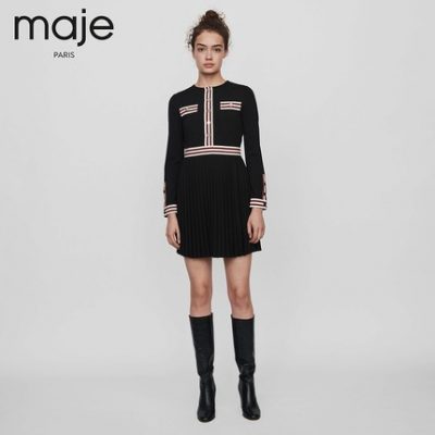 Maje2019 mùa thu và mùa đông phụ nữ mới sọc trang trí đại học kiểu váy xếp li MFPRO00582