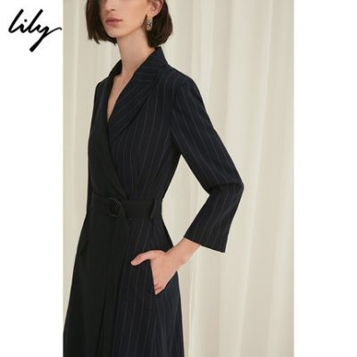 Lily2019 mùa thu mới thiết kế bất đối xứng của phụ nữ mỏng eo cao eo cắt cúp tay áo phù hợp với váy 7258