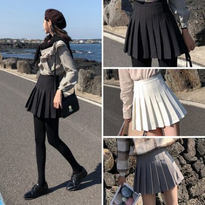 2019 mới eo cao xếp li váy váy nữ mùa thu và mùa đông chống ánh sáng đen mã lớn mùa hè một từ váy