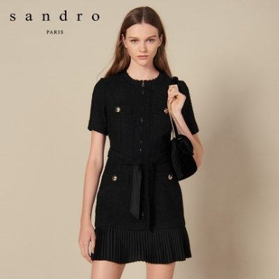 Sandro2019 mùa thu và mùa đông mới của phụ nữ nhỏ thơm kim loại khóa váy ren mỏng SFPRO00566