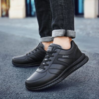 Giày nam 2019 da mùa đông không thấm nước chống trơn trượt tất cả giày màu đen nam cộng với nhung ấm áp mềm mại đôi giày cotton thể thao giản dị