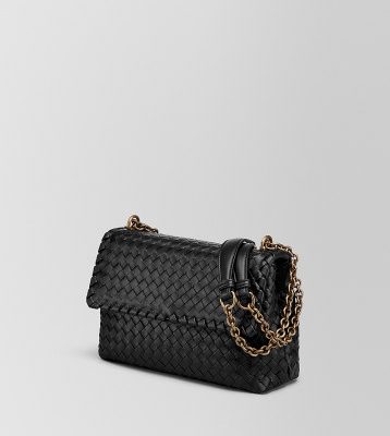 BOTTEGA VENETA túi da cừu dệt màu đen OLIMPIA