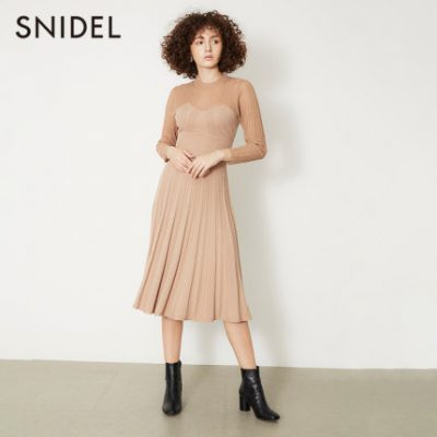 SNIDEL2019 thu đông phối ren mới thanh lịch phối ren đan váy đầm SWNO195064
