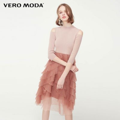 Vero Modains Wind Off Shoulder Dress Gạc đan bất thường | 319146521