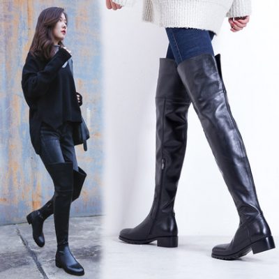 Giày cao quá gối nữ Giày cao cổ nữ 2018 mới mùa thu và mùa đông Giày đế bằng cho trẻ em Giày da đi ủng