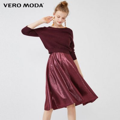 Vero Moda 2019 mùa thu đông mới đầm giả ren hai mảnh dệt kim dài đến đầu gối | 31937C528