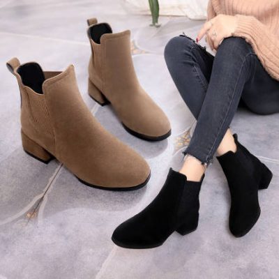 Giày bốt trẻ em ngắn bốt cao gót giữa mùa thu 2019 mùa đông gót dày cộng với nhung Martin bốt một đôi giày ống ngắn