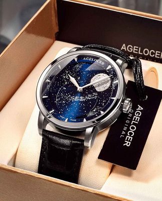 Đồng hồ chính hãng Thụy Sĩ Igor Đồng hồ nam Starry Moon Phase Concept Tide Mechanical Watch Hoàn toàn tự động hoàn toàn mới 2019