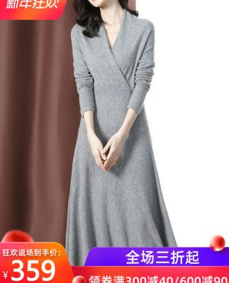 Váy len dệt kim mùa thu 2019 mới của phụ nữ mùa thu và mùa đông dài tay dài quá gối dài đến đầu gối