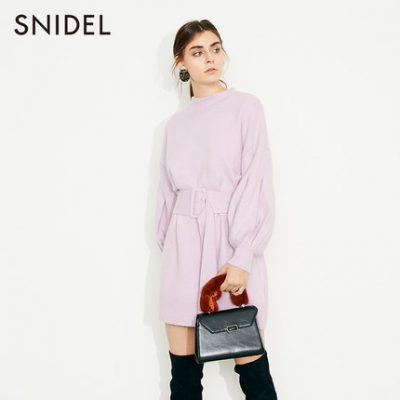 SNIDEL mùa thu và mùa đông ngọt ngào dễ thương tay áo thắt lưng bằng len dệt kim SWNO185049