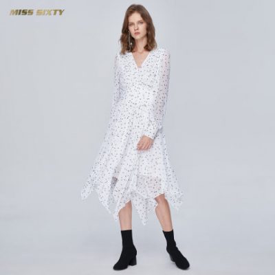 Hoa hậu Sixty2019 thu đông eo mới eo eo là váy dài chấm bi nữ váy đầm
