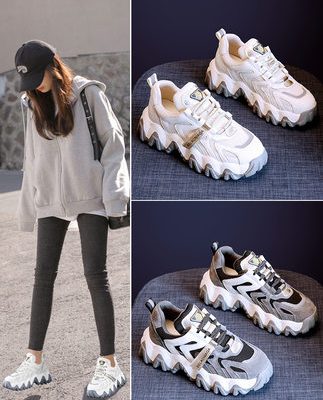 Giày cha đế xuồng 2019 mùa đông mới mùa thu hoang dã giày đế dày lưới màu đỏ cộng với đôi giày thể thao nhung nữ giản dị