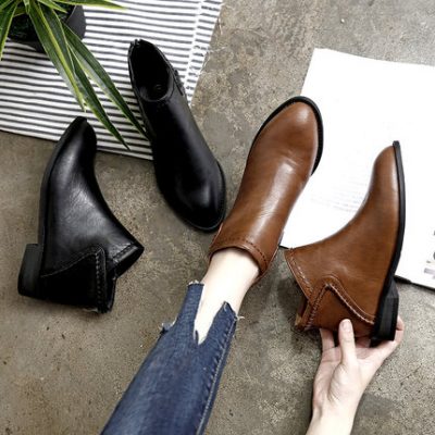 Tide thương hiệu Martin boots giày nữ 2019 mùa thu và mùa đông mới hoang dã phía sau dây kéo ngắn dày với giày retro của Anh