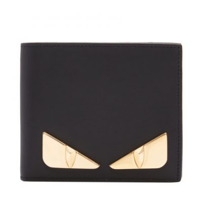 FENDI / Fendi Classic Black Leather Fashion Metal Eyes Little Monster Men Ví ngắn gấp
