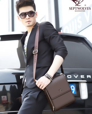 Bảy con sói da túi xách nam túi đeo vai nam messenger túi cặp kinh doanh bình thường đàn ông túi da ba lô thủy triều