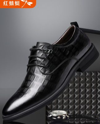 Giày chuồn chuồn đỏ kinh doanh giày nam mũi nhọn Hàn Quốc 2019 mùa thu mới giày da nam giản dị