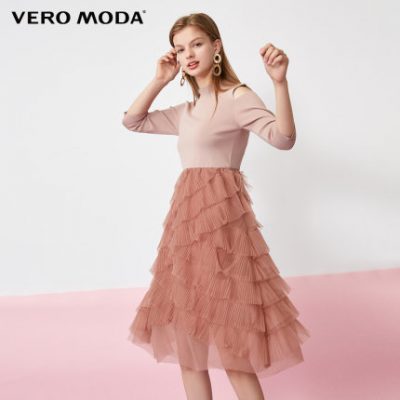 Vero Moda 2019 thu đông mới lệch vai xếp li xếp li váy dài váy nữ 319346501