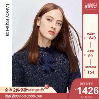 Langzi thu đông 2019 mới khí chất vòng cổ cao eo thon gợi cảm thon gọn một chiếc váy dài tay