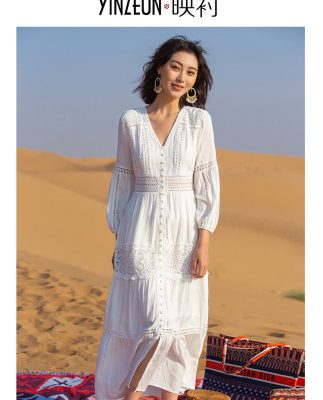 Váy đi biển 2019 siêu cổ tích kỳ nghỉ bên bờ biển Thái Lan Váy dài đi biển Bali váy trắng nữ mùa hè