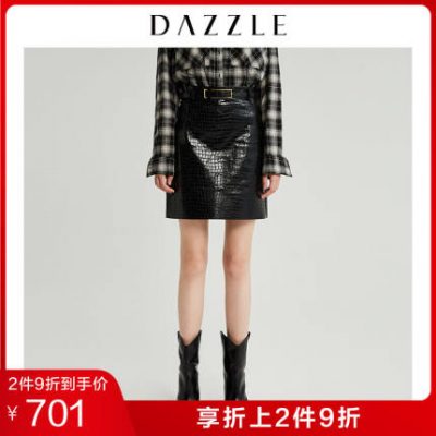 DAZZLE Di Su 2019 mùa đông mới thời trang họa tiết rắn họa tiết dây da bằng sáng chế váy nữ 2G4S2151A
