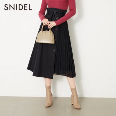 SNIDEL2019 mùa thu đông mới khí chất eo cao ngực xếp li khâu thắt lưng váy váy dài SWFS194116