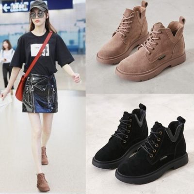 Tide thương hiệu giày nữ ngắn đế bằng Anh phong cách hoang dã 2019 mùa thu và mùa đông da mới Martin bốt ống ngắn giày nữ