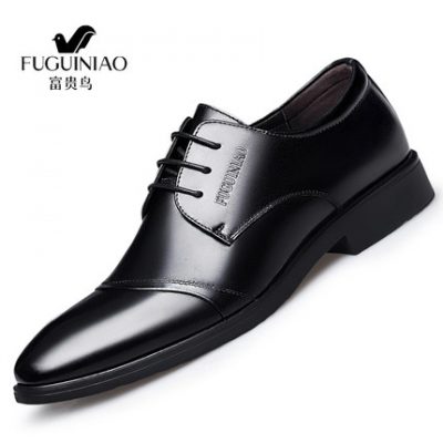 Fortune Bird Giày da nam kinh doanh Dress Up Leather Pointed Toe Hàn Quốc Đen Casual Giày cưới mùa đông Plus Velvet