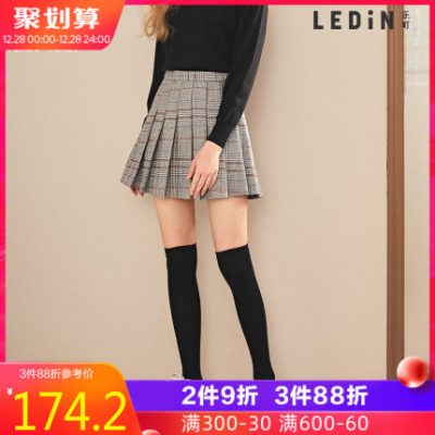 Rakumachi Playful Kẻ sọc Váy ngắn 2019 Thu mới Phụ nữ Unisex Kẻ sọc cao Eo Váy xếp li Cao đẳng Phong cách