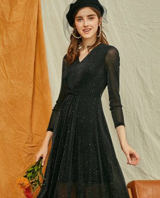 Colletil 2019 Phụ nữ mùa thu Mới Cổ dài tay V-Eo Tính cách Eo Eo Váy Váy Đầm dài
