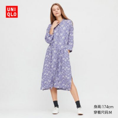 Váy sơ mi in họa tiết nữ (tay áo quý) 424778 UNIQLO