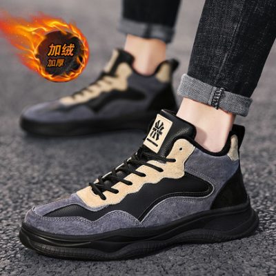 Giày nam mùa đông 2019 Giày thể thao da hoang dã Hàn Quốc cộng với giày nhung cotton ấm áp đế giày thủy triều cha